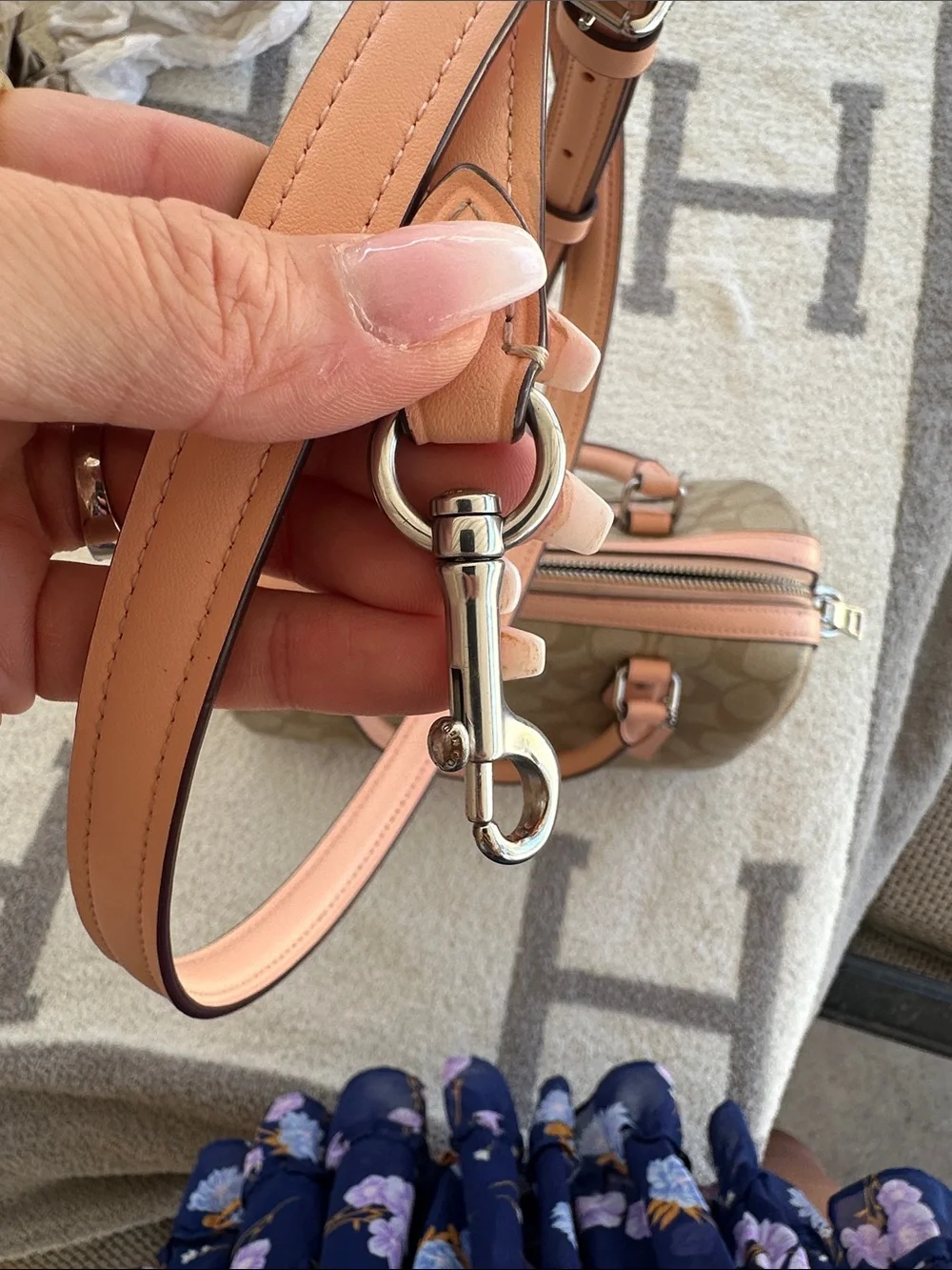 Coach Beige Monogram Satchel with Pink Trim